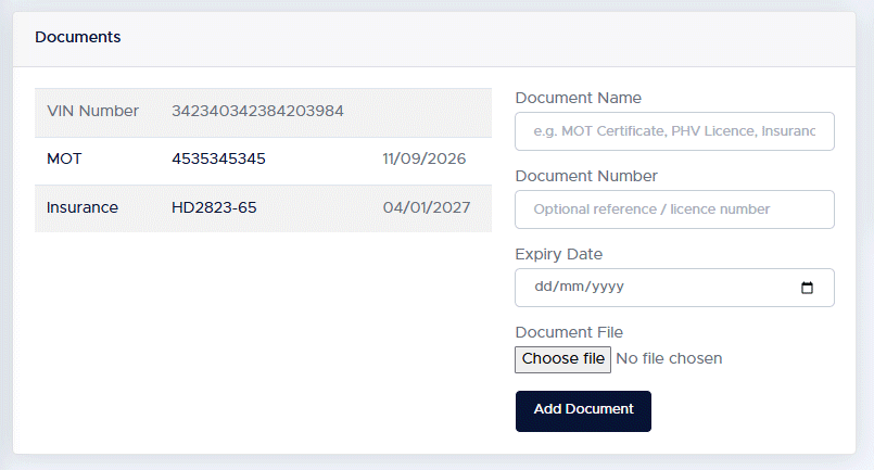 Driver and vehicle compliance documents stored in AeroDiary